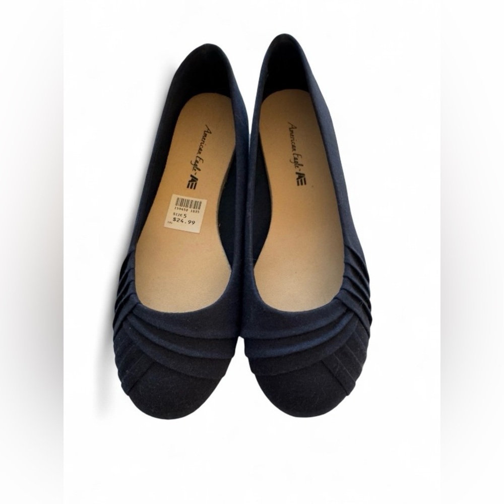 NIB American Eagle Bree Bree Pleated Canvas Ballet Flats Navy Size 5